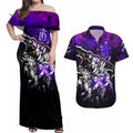 Step Into Horror Domain Freo Football Couples Matching Off Shoulder Maxi Dress and Hawaiian Shirt Halloween Horror Movie Characters - Aussie Hoodie