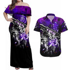 Step Into Horror Domain Freo Football Couples Matching Off Shoulder Maxi Dress and Hawaiian Shirt Halloween Horror Movie Characters - Aussie Hoodie