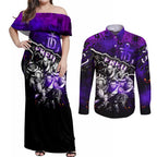 Step Into Horror Domain Freo Football Couples Matching Off Shoulder Maxi Dress and Long Sleeve Button Shirt Halloween Horror Movie Characters - Aussie Hoodie