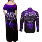 Step Into Horror Domain Freo Football Couples Matching Off Shoulder Maxi Dress and Long Sleeve Button Shirt Halloween Horror Movie Characters - Aussie Hoodie