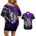Step Into Horror Domain Freo Football Couples Matching Off Shoulder Short Dress and Hawaiian Shirt Halloween Horror Movie Characters - Aussie Hoodie