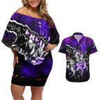 Step Into Horror Domain Freo Football Couples Matching Off Shoulder Short Dress and Hawaiian Shirt Halloween Horror Movie Characters - Aussie Hoodie