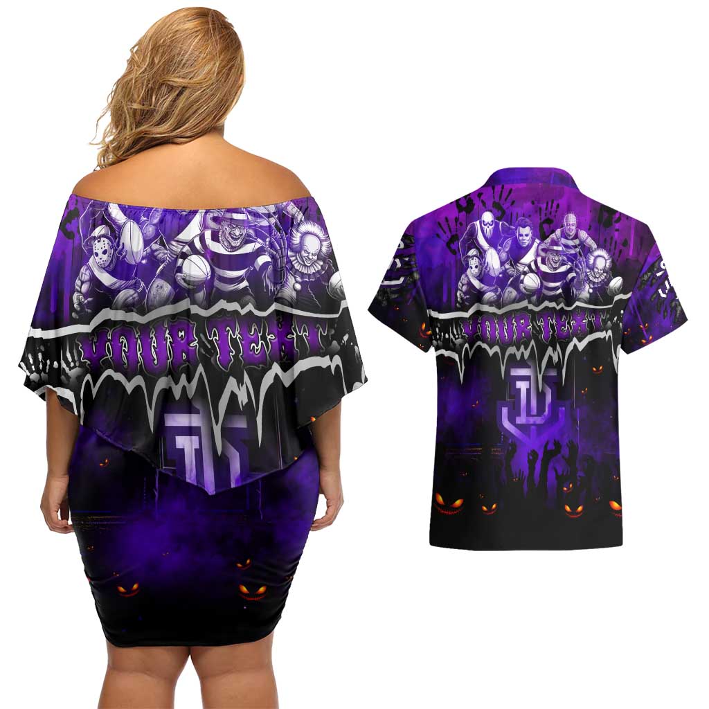Step Into Horror Domain Freo Football Couples Matching Off Shoulder Short Dress and Hawaiian Shirt Halloween Horror Movie Characters - Aussie Hoodie