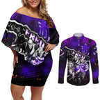 Step Into Horror Domain Freo Football Couples Matching Off Shoulder Short Dress and Long Sleeve Button Shirt Halloween Horror Movie Characters - Aussie Hoodie