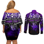 Step Into Horror Domain Freo Football Couples Matching Off Shoulder Short Dress and Long Sleeve Button Shirt Halloween Horror Movie Characters - Aussie Hoodie