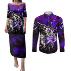 Step Into Horror Domain Freo Football Couples Matching Puletasi and Long Sleeve Button Shirt Halloween Horror Movie Characters - Aussie Hoodie