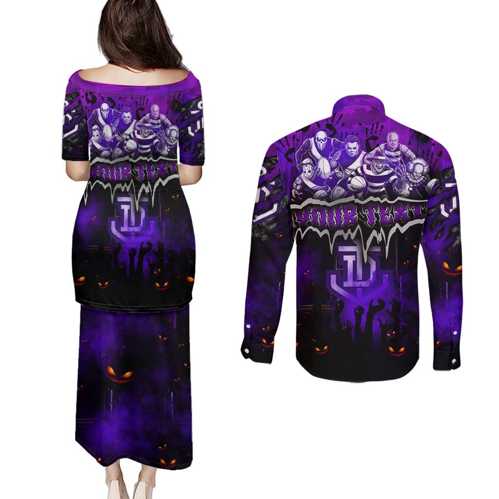 Step Into Horror Domain Freo Football Couples Matching Puletasi and Long Sleeve Button Shirt Halloween Horror Movie Characters - Aussie Hoodie