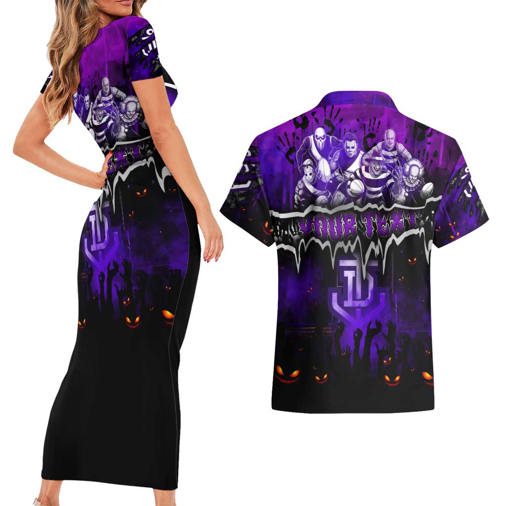Step Into Horror Domain Freo Football Couples Matching Short Sleeve Bodycon Dress and Hawaiian Shirt Halloween Horror Movie Characters - Aussie Hoodie