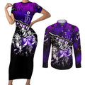 Step Into Horror Domain Freo Football Couples Matching Short Sleeve Bodycon Dress and Long Sleeve Button Shirt Halloween Horror Movie Characters - Aussie Hoodie