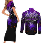 Step Into Horror Domain Freo Football Couples Matching Short Sleeve Bodycon Dress and Long Sleeve Button Shirt Halloween Horror Movie Characters - Aussie Hoodie
