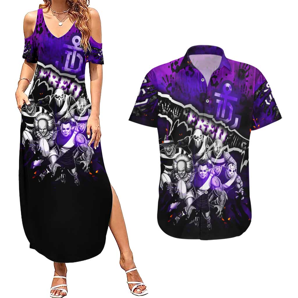 Step Into Horror Domain Freo Football Couples Matching Summer Maxi Dress and Hawaiian Shirt Halloween Horror Movie Characters - Aussie Hoodie