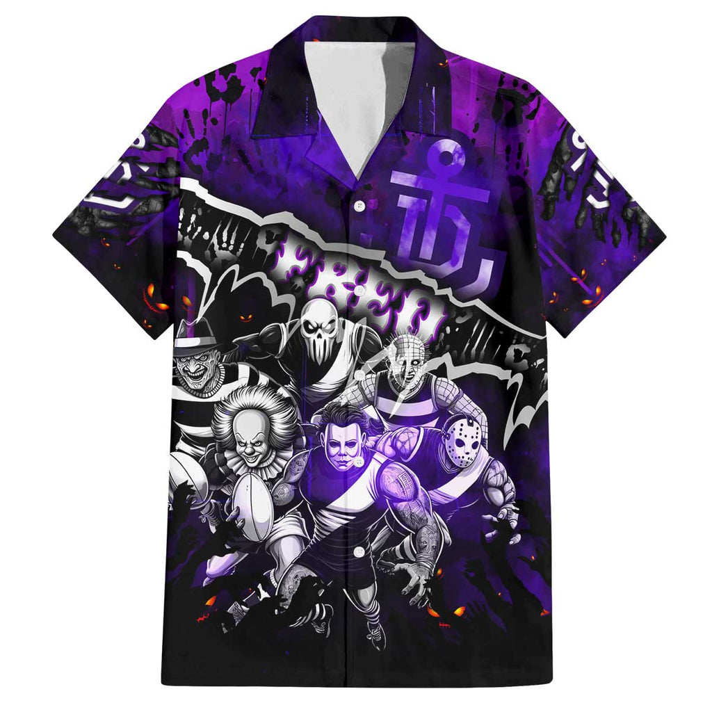 Step Into Horror Domain Freo Football Family Matching Off The Shoulder Long Sleeve Dress and Hawaiian Shirt Halloween Horror Movie Characters - Aussie Hoodie