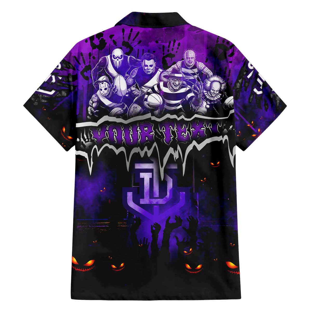 Step Into Horror Domain Freo Football Family Matching Off The Shoulder Long Sleeve Dress and Hawaiian Shirt Halloween Horror Movie Characters - Aussie Hoodie