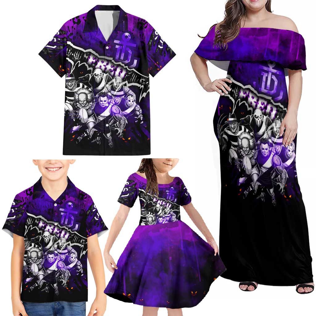 Step Into Horror Domain Freo Football Family Matching Off Shoulder Maxi Dress and Hawaiian Shirt Halloween Horror Movie Characters - Aussie Hoodie