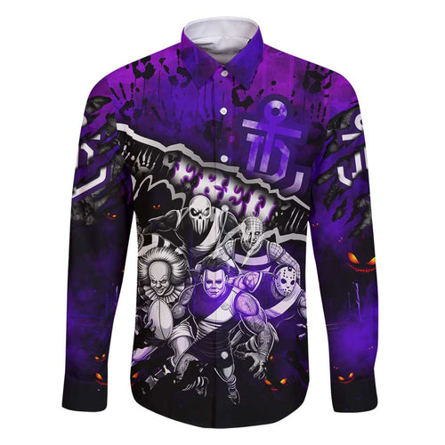 Step Into Horror Domain Freo Football Family Matching Off Shoulder Maxi Dress and Hawaiian Shirt Halloween Horror Movie Characters - Aussie Hoodie
