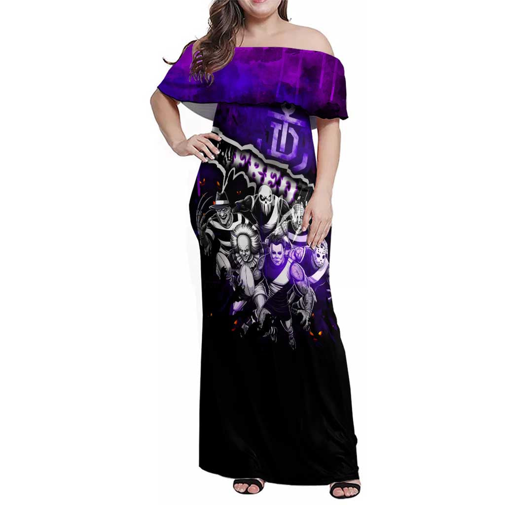 Step Into Horror Domain Freo Football Family Matching Off Shoulder Maxi Dress and Hawaiian Shirt Halloween Horror Movie Characters - Aussie Hoodie