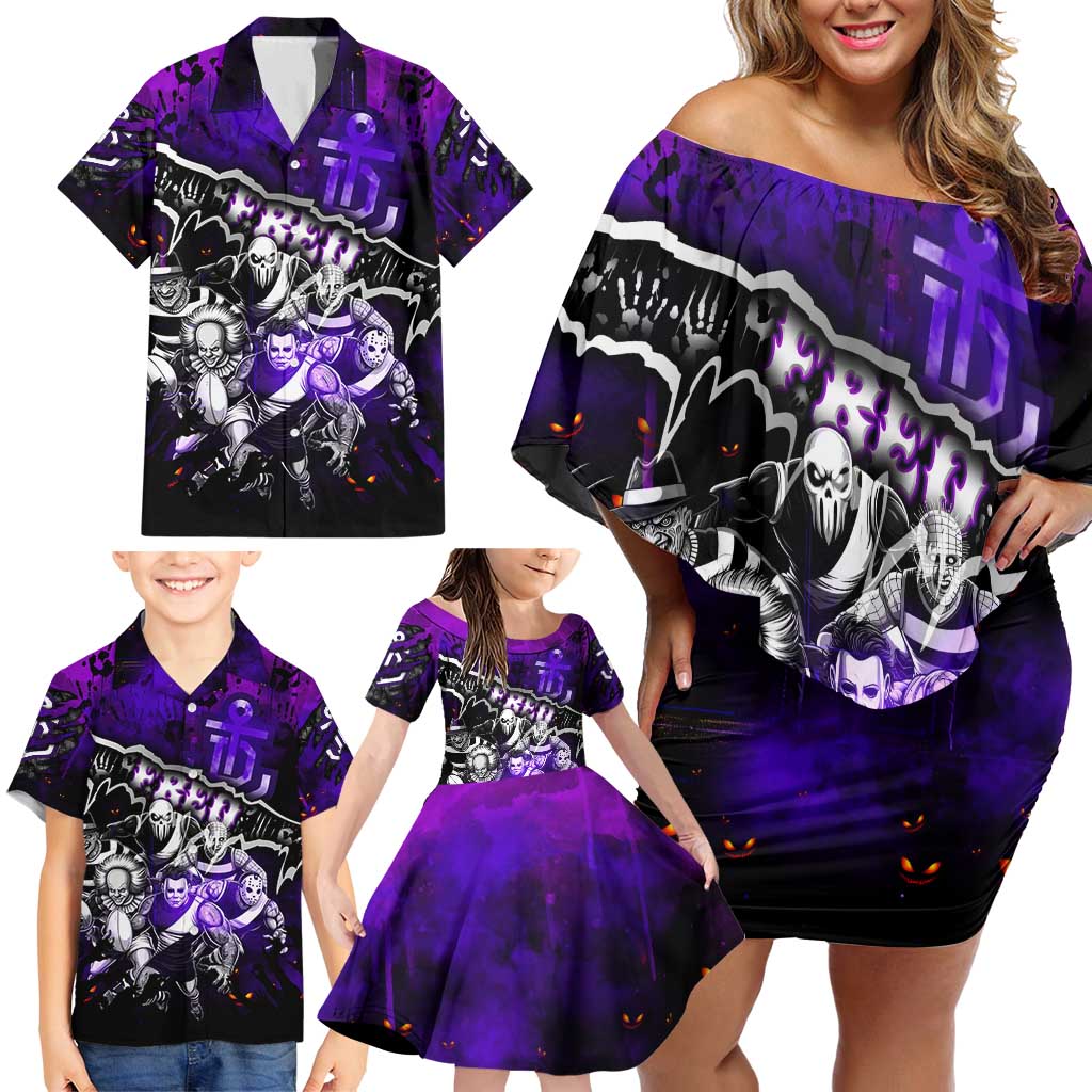 Step Into Horror Domain Freo Football Family Matching Off Shoulder Short Dress and Hawaiian Shirt Halloween Horror Movie Characters - Aussie Hoodie