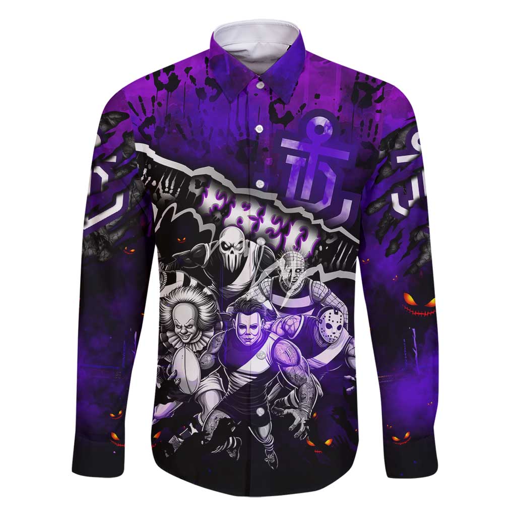 Step Into Horror Domain Freo Football Family Matching Off Shoulder Short Dress and Hawaiian Shirt Halloween Horror Movie Characters - Aussie Hoodie
