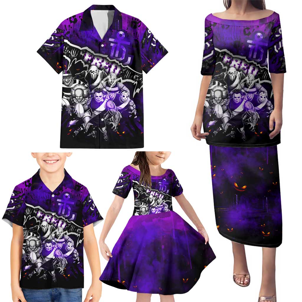 Step Into Horror Domain Freo Football Family Matching Puletasi and Hawaiian Shirt Halloween Horror Movie Characters - Aussie Hoodie