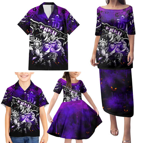 Step Into Horror Domain Freo Football Family Matching Puletasi and Hawaiian Shirt Halloween Horror Movie Characters - Aussie Hoodie