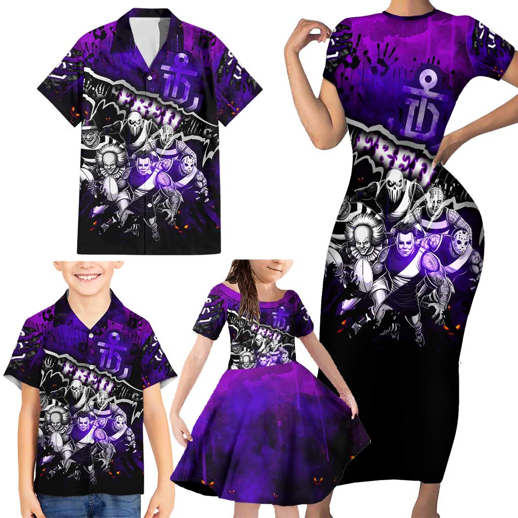 Step Into Horror Domain Freo Football Family Matching Short Sleeve Bodycon Dress and Hawaiian Shirt Halloween Horror Movie Characters - Aussie Hoodie