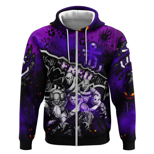 Step Into Horror Domain Freo Football Hoodie Halloween Horror Movie Characters - Aussie Hoodie