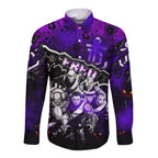 Step Into Horror Domain Freo Football Long Sleeve Button Shirt Halloween Horror Movie Characters - Aussie Hoodie