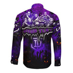 Step Into Horror Domain Freo Football Long Sleeve Button Shirt Halloween Horror Movie Characters - Aussie Hoodie
