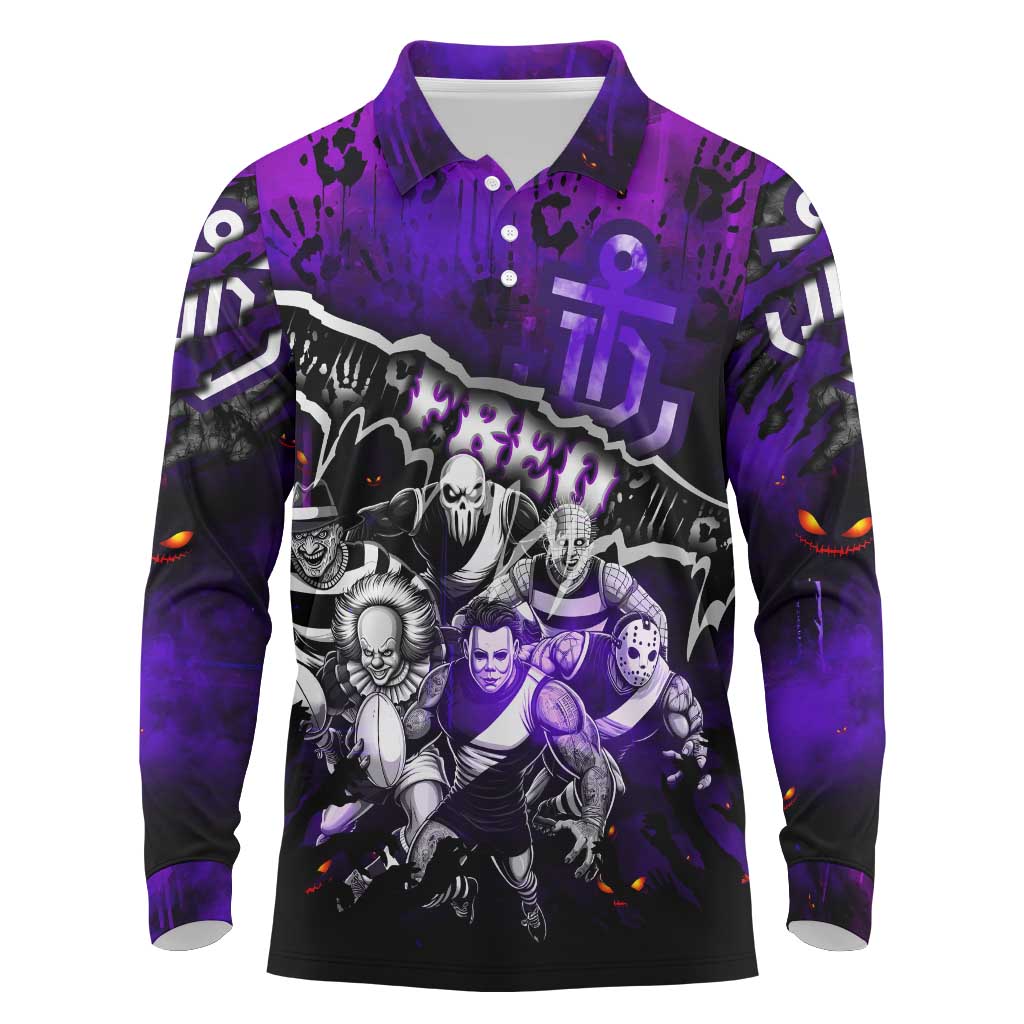 Step Into Horror Domain Freo Football Long Sleeve Polo Shirt Halloween Horror Movie Characters - Aussie Hoodie