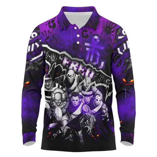 Step Into Horror Domain Freo Football Long Sleeve Polo Shirt Halloween Horror Movie Characters - Aussie Hoodie