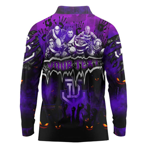 Step Into Horror Domain Freo Football Long Sleeve Polo Shirt Halloween Horror Movie Characters - Aussie Hoodie
