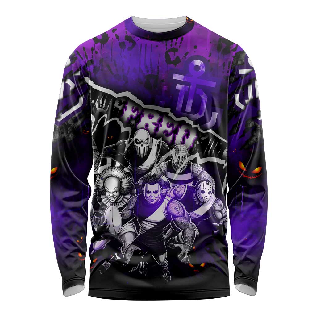 Step Into Horror Domain Freo Football Long Sleeve Shirt Halloween Horror Movie Characters - Aussie Hoodie