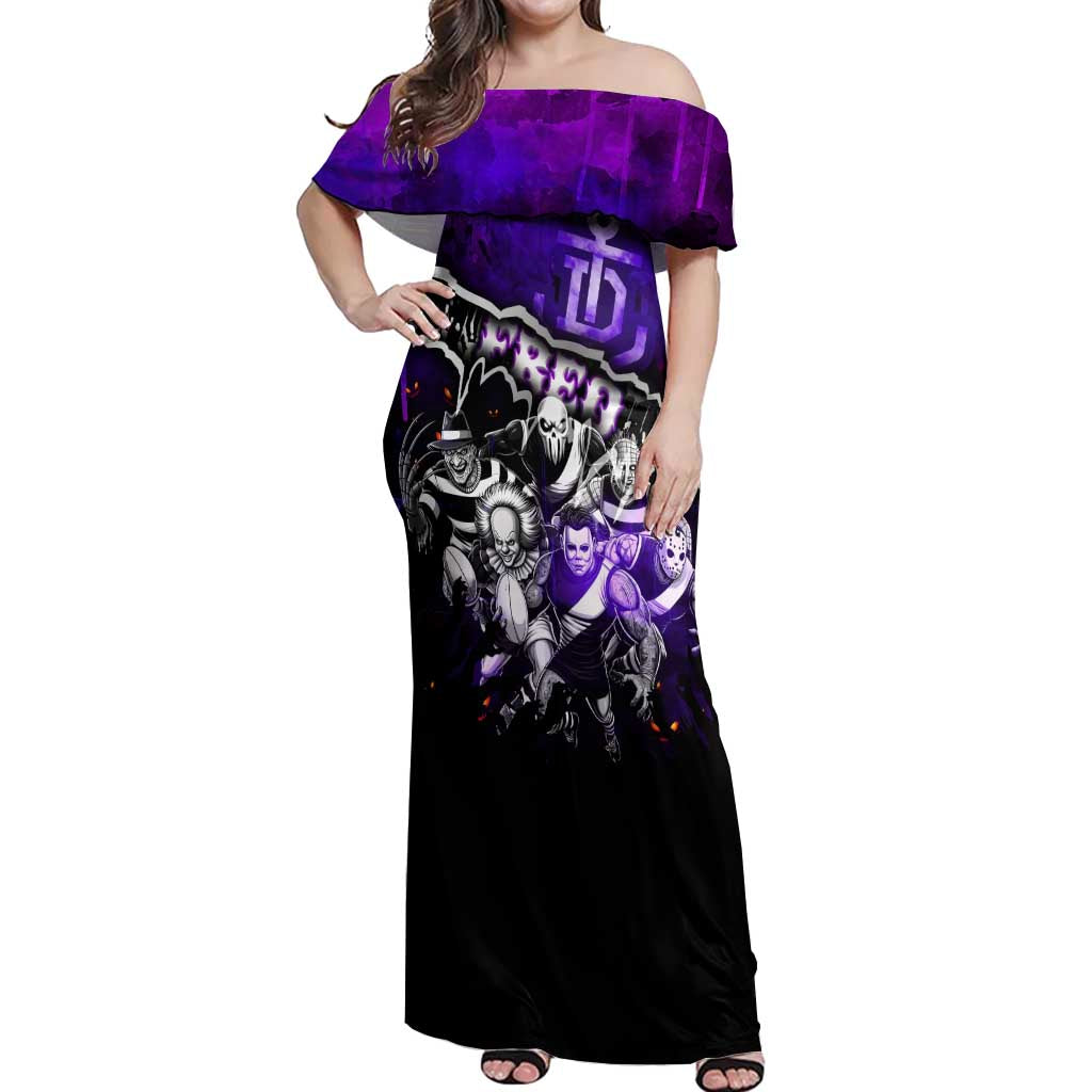 Step Into Horror Domain Freo Football Off Shoulder Maxi Dress Halloween Horror Movie Characters - Aussie Hoodie