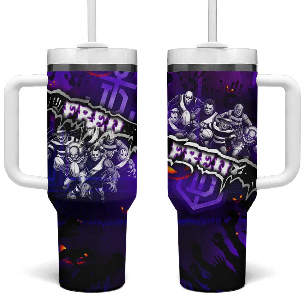 Step Into Horror Domain Freo Football Tumbler With Handle Halloween Horror Movie Characters - Aussie Hoodie
