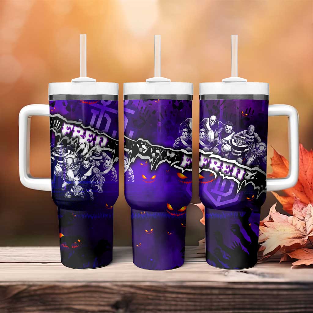 Step Into Horror Domain Freo Football Tumbler With Handle Halloween Horror Movie Characters - Aussie Hoodie