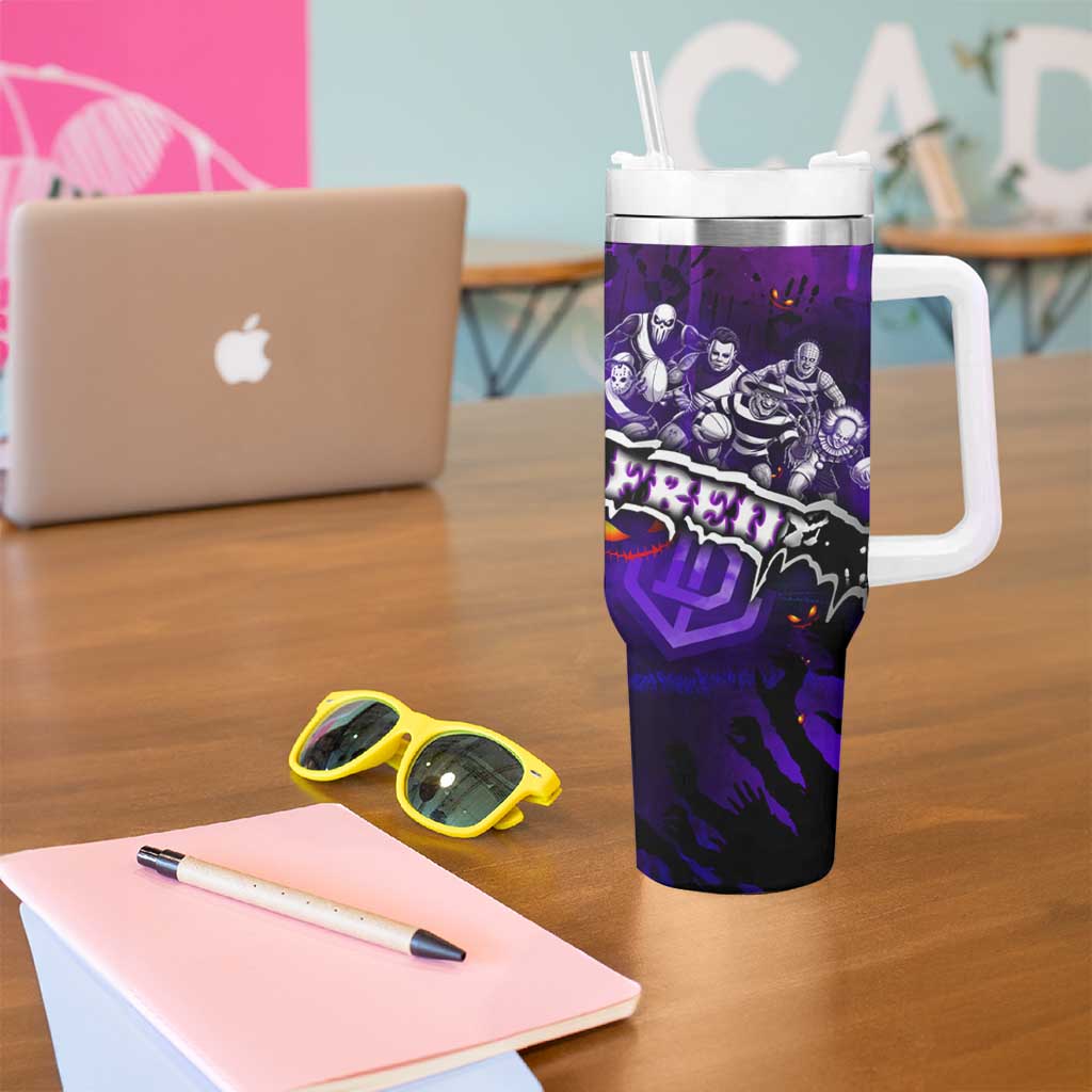 Step Into Horror Domain Freo Football Tumbler With Handle Halloween Horror Movie Characters - Aussie Hoodie