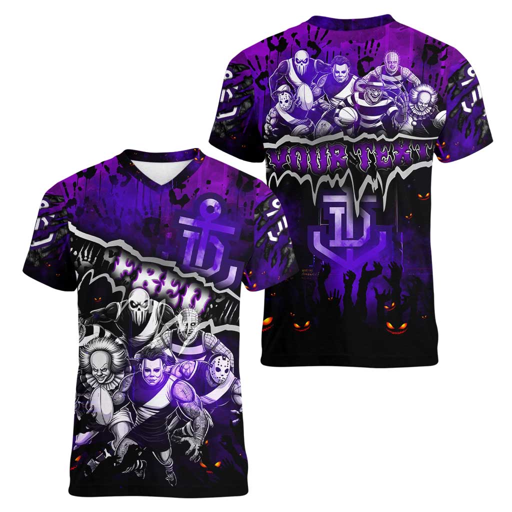 Step Into Horror Domain Freo Football Women V-Neck T-Shirt Halloween Horror Movie Characters - Aussie Hoodie