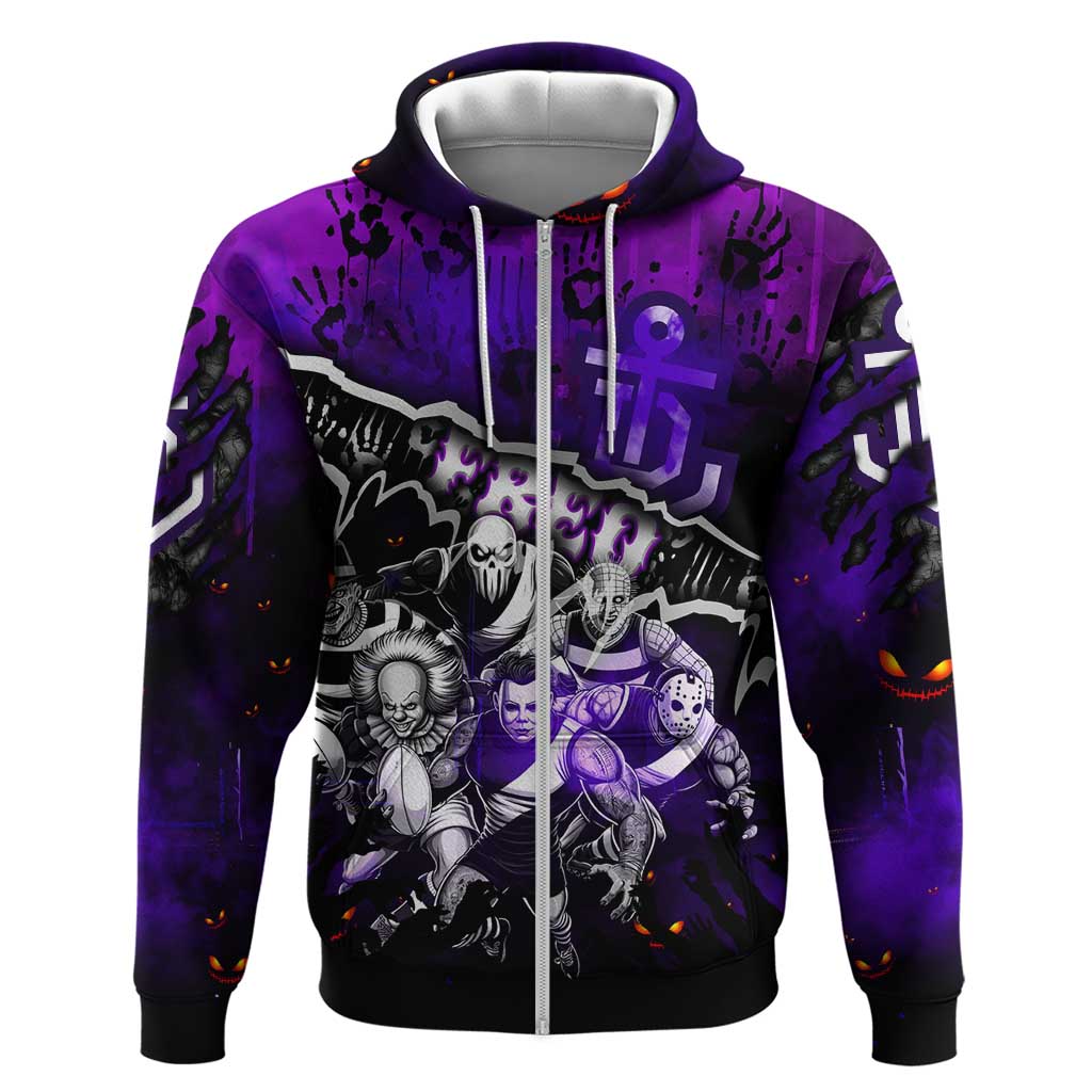 Step Into Horror Domain Freo Football Zip Hoodie Halloween Horror Movie Characters - Aussie Hoodie
