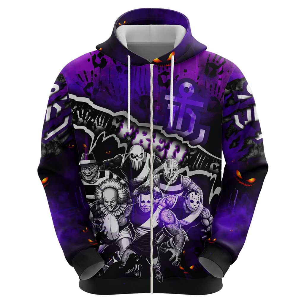 Step Into Horror Domain Freo Football Zip Hoodie Halloween Horror Movie Characters - Aussie Hoodie