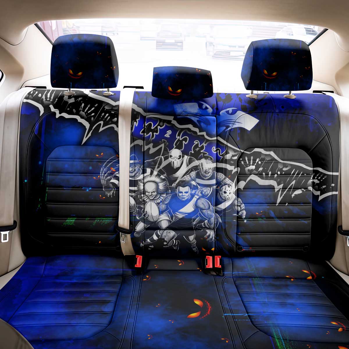 Step Into Horror Domain Cats Football Back Car Seat Cover Halloween Horror Movie Characters - Aussie Hoodie