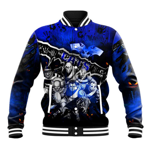 Step Into Horror Domain Cats Football Baseball Jacket Halloween Horror Movie Characters - Aussie Hoodie