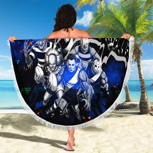 Step Into Horror Domain Cats Football Beach Blanket Halloween Horror Movie Characters - Aussie Hoodie