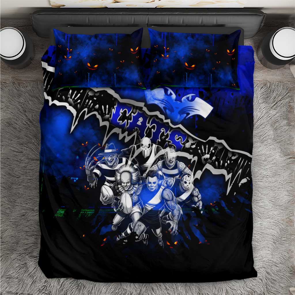 Step Into Horror Domain Cats Football Bedding Set Halloween Horror Movie Characters - Aussie Hoodie