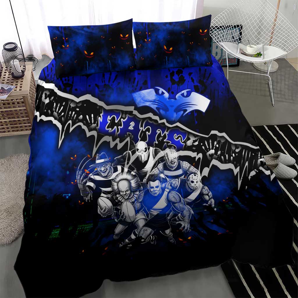 Step Into Horror Domain Cats Football Bedding Set Halloween Horror Movie Characters - Aussie Hoodie
