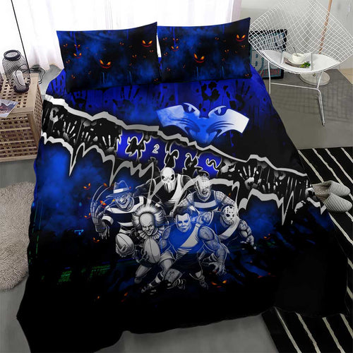 Step Into Horror Domain Cats Football Bedding Set Halloween Horror Movie Characters - Aussie Hoodie
