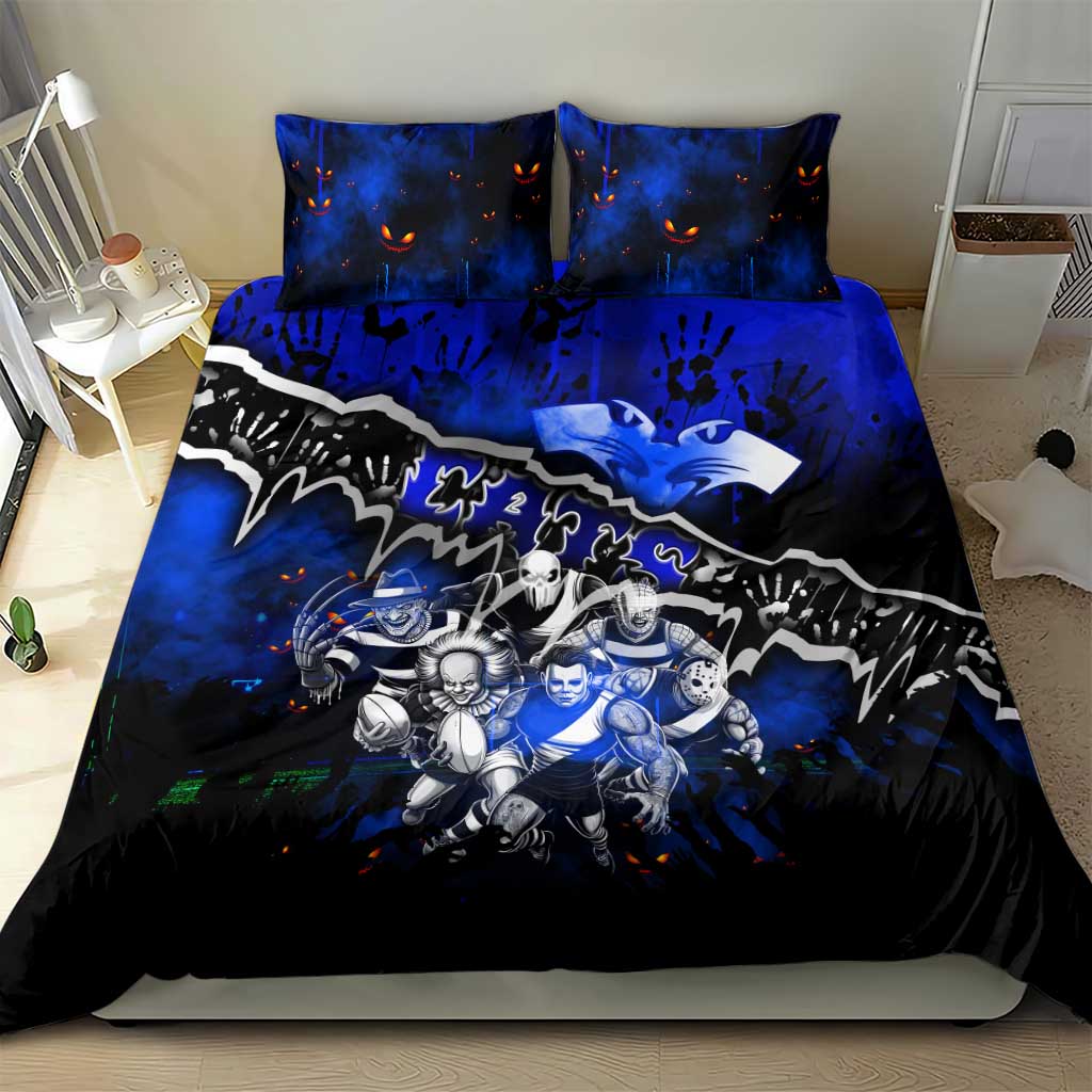 Step Into Horror Domain Cats Football Bedding Set Halloween Horror Movie Characters - Aussie Hoodie