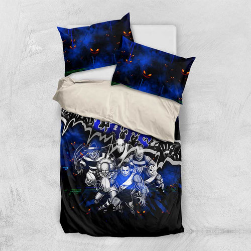 Step Into Horror Domain Cats Football Bedding Set Halloween Horror Movie Characters - Aussie Hoodie