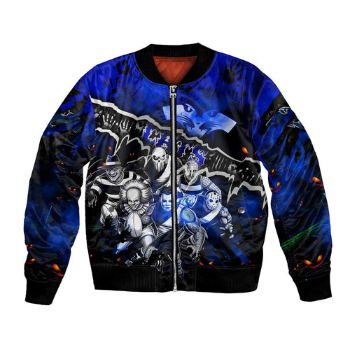 Step Into Horror Domain Cats Football Bomber Jacket Halloween Horror Movie Characters - Aussie Hoodie