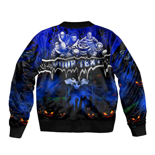 Step Into Horror Domain Cats Football Bomber Jacket Halloween Horror Movie Characters - Aussie Hoodie