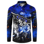 Step Into Horror Domain Cats Football Button Sweatshirt Halloween Horror Movie Characters - Aussie Hoodie